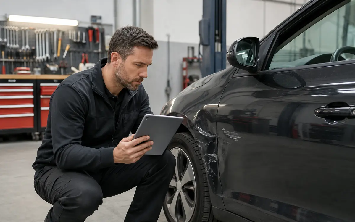 Profesional evaluando daños para un presupuesto de reparación